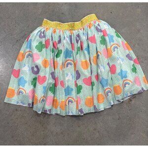 Girls Rainbow & Clover Print Tulle Skirt L 100% Polyester Gold Elastic Waist